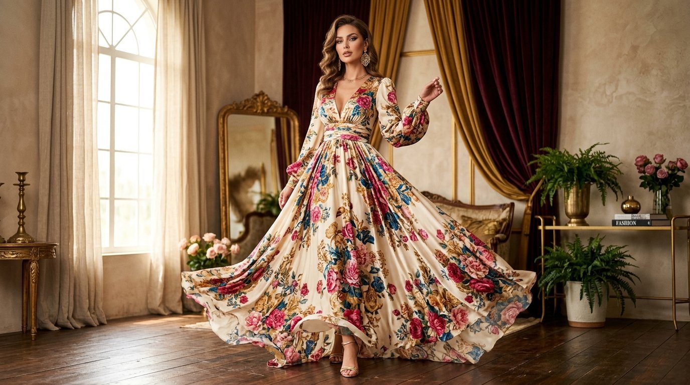 Highly Styled Russian Prints Designer Gown
